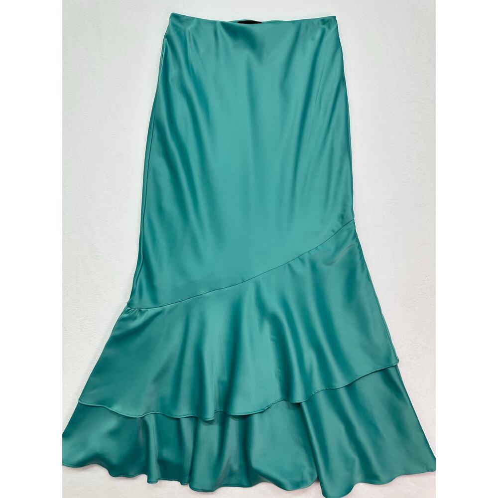 Banana Republic Factory Teal Shadow Satin Pull On Tiered Maxi Skirt Size XS - Picture 2 of 10
